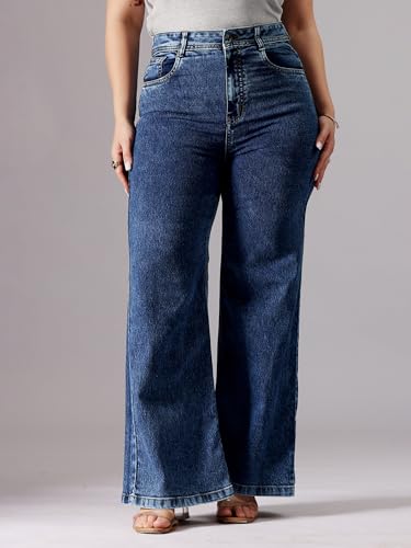 Image of Miss Chase A+ Women's High Rise Regular-Length Stretchable Denim Wide-Leg Shaping Jeans