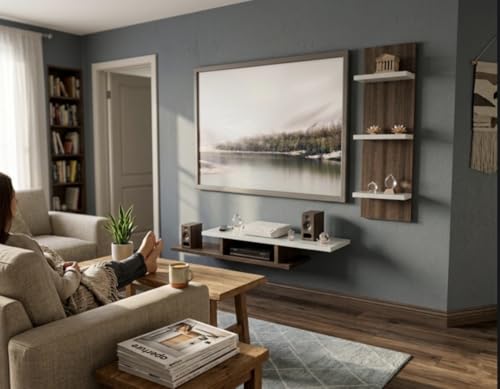 Image of Bros Moon Engineered Wood 48 inches Base TV Stand with Storage Shelf and Foot Pad Entertainment Console for Set Top Box, Books & Decor, Wenge White Finish (Suits tv Upto 48 inches)
