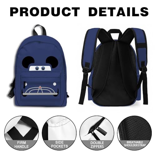 Kawaii Sky Blue Car Backpack Funny Face Bookbag Daypack Travel Work Camping Bag 16 Inch3