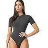 Romwe Women's Short Sleeve Bodycon Round Neck Casual Basic Bodysuit Dark Grey XL