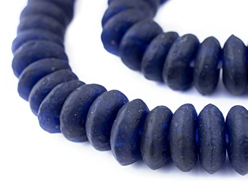 The Bead Chest Jumbo Rondelle Recycled Glass Beads: Extra Large African Disk Home Decor Beads for DIY Jewelry, Coffee Table, and Interior Design (Cobalt Blue)