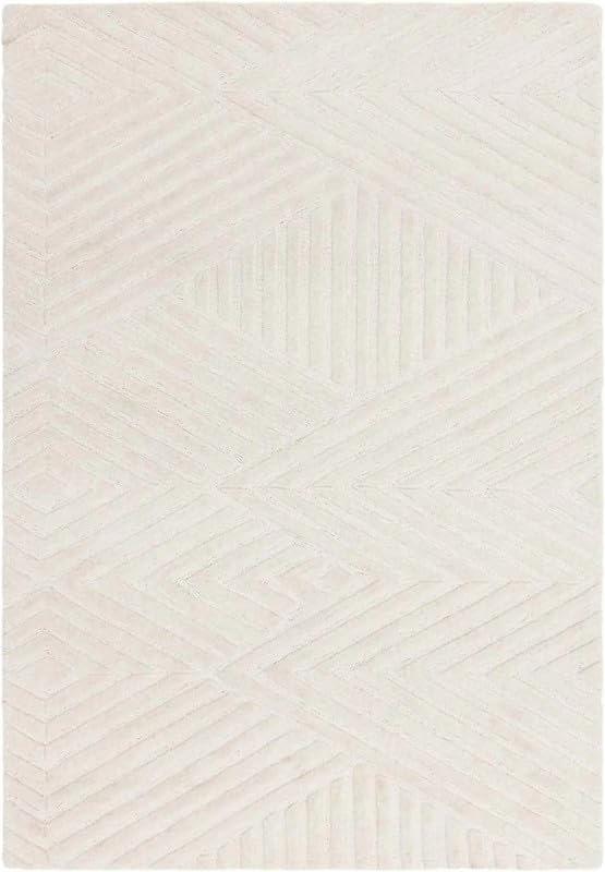 Image of Hand Tufted Modern Design Exported Collection High Low Pattern Wool Carpet for Living Room, Bedroom & Hall (Ivory H, 12 x 15 Feet)