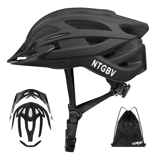 NTGBV Adult Bike Helmet for Men/Women with Helmet Bag 2 Removable Moisture-Wicking Liners & Visors Lightweight Shockproof Adjustable Design CPSC 1203 & EN 1078 Safety Certified for Road/Commute/MTB