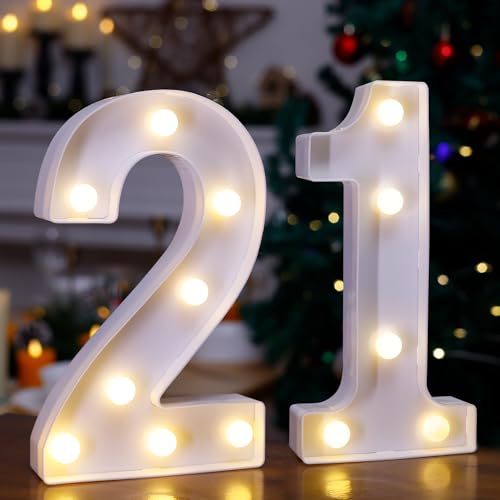 Image of LED Light Up Numbers, Marquee Number Sign for 21st Birthday Decor(21) | Battery Powered LED Lighted Numbers, Marquee Light Up Sign for Birthday Party Centerpieces Home Wall Decor Night Light