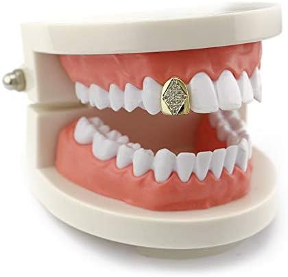 2PC Gold Plated Big Diamond Single Grills Cap for Your Teeth Grillz Men Women Hip Hop Jewelry Gift