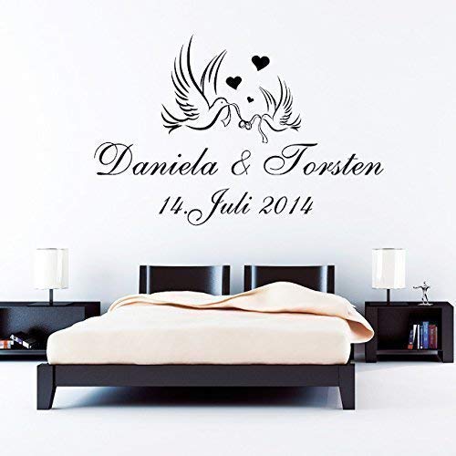 Wandtattoo-Loft u0084 Boda con Palomas Nombre y Fecha Personalizables u0093 - Wandtattoo / 49 Colores/3 Tamaños - Lila, 100 x 66 cm