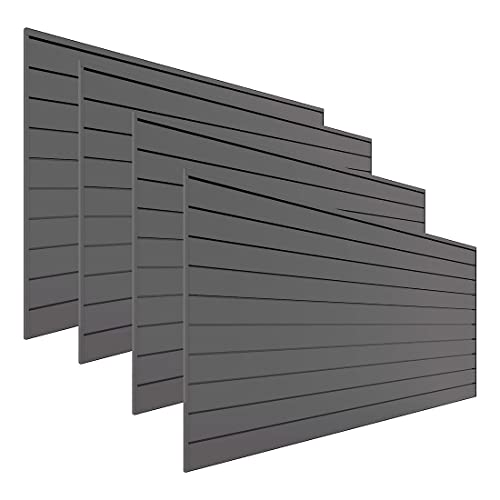 Proslat Garage Storage PVC Slatwall Panels - 4 Packs of 8 ft. x 4 ft. Sections (40 Single Slats which make up 128 sq.ft) (Charcoal) (Dark Gray)