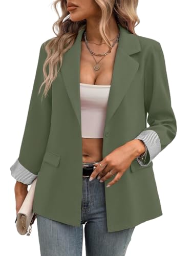Blazers for Women 2025 Notched Lapel Front Button False Pocket Long Sleeve Blazer Trendy Jacket