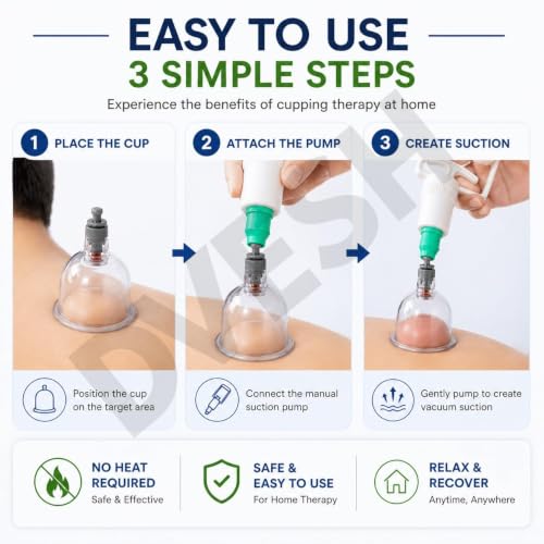 Image of Vacuum Cupping Therapy Set 18 Pcs - DVESH Cupping Kit for Pain Relief, Muscle Recovery, Body Massage & Blood Circulation - Portable Manual Therapy Cups with Magnetic Heads, Transparent Design