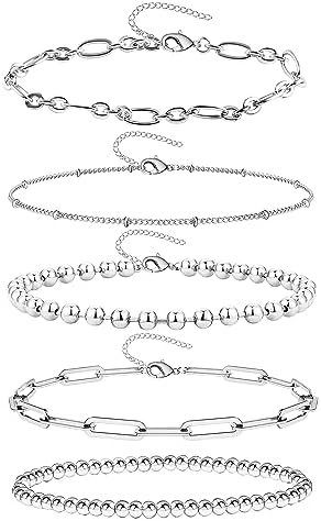14K Gold Chain Bracelets Set for Women Girls, Dainty Gold Paperclip Link Bead Bracelet Stackable Layered Bracelets Metal Fashion Jewelry