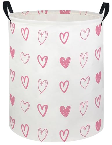 Image of Baby Laundry Hamper kids laundry Basket Waterproof Laundry Bag for Bedroom Clothes Organizer Room Decor(Pink Heart)