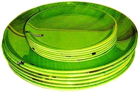 LASERBOT Banana Leaf South Indian Melamine Dinner Plate Set of 12 (6 Full || 6 Half)