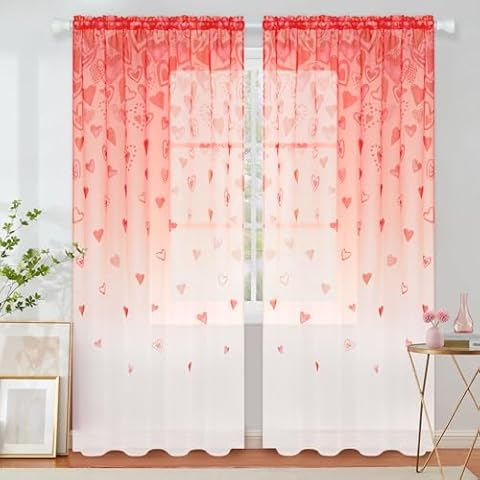 ASPMIZ Valentine's Day Sheer Curtains Set Cover