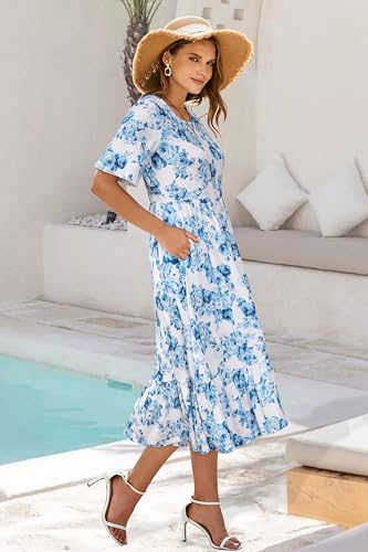 Image of STYLEWORD Womens Summer Casual Short Sleeve Flowy Midi Beach Dress