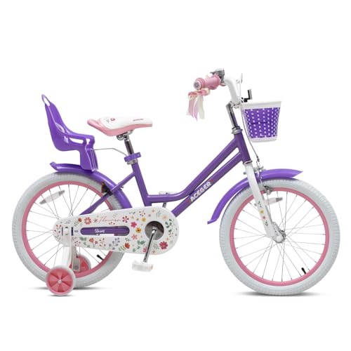 Image of ACEGER Girls Bike with Basket for Ages 2-12 Years Old Kids, 12 14 16 18 Inch with Training Wheels，Princess Style with Streamers, Handbrake & Coaster Brake,Multiple Colors.
