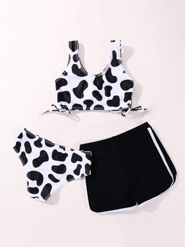 Image of Girl's 3 Piece Bikini Bathing Suit Printed Sport Swimsuits with Shorts Cove Up Sets Teen Girl's Swimwear