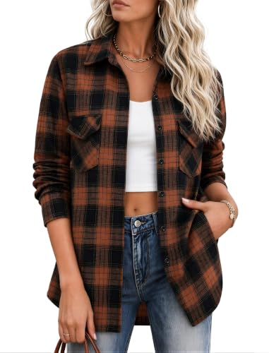 Image of Zeagoo Flannel Shirt Women Plaid Button Down Shackets Long Sleeve Fall Tops | Cotton Brushed Flannel Shirts Lightweight Loose Fit Blouse Business Casual Office Outfits 2026 Fashion Summer Western Clothes