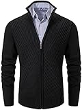 VtuAOL Men's Cardigan Sweater Knit Warm Soft Full Zip Sweaters Outdoor Coat for Men Black US XL