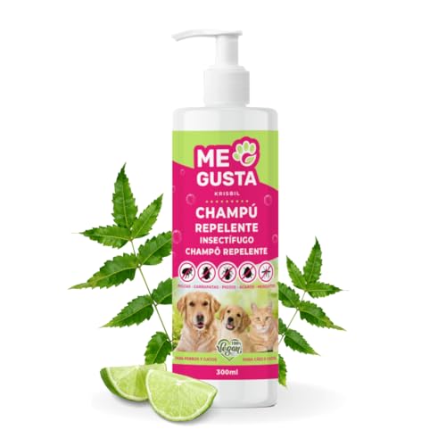 ME Gusta Champú Anti-Insectos Repelente para Perros y Gatos | con 3 Activos Naturales: Margosa, Geraniol y Lavandino | Protege contra Insectos | Cítrico | 300ml