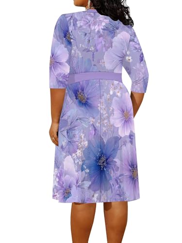 Image of PinkPatty Women's Plus Size Maxi Dress Print 3 /4 Sleeves V Neck Party Sundress Wedding Guest Dresses