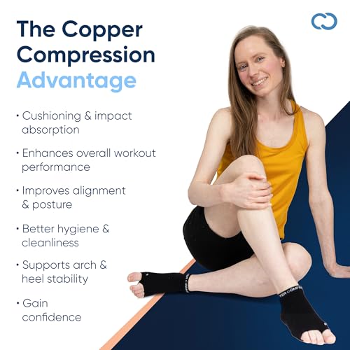 Copper Compression Silicone Padded Yoga Socks for Women – Non Slip Grippy Socks with Big Toe Holes for Pilates, Pure Barre, Dance, Ballet, Pregnancy, Hospital, Extra Grip, Safety & Comfort - S/M3