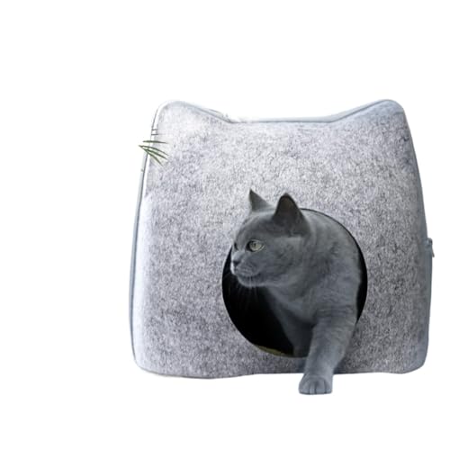 【ChopEase】猫ハウスドーム通気性昼寝ベッドオールシーズン適し、スタイリッシュで耐久性、かわいい猫耳型ペット寝袋コットンパッド付き、暖かく暖かい屋内洗える猫ベッドウサギ、猫、犬、小動物、ペット用品、半密閉クリエイティブ猫型猫ベッド、通気性猫ベッドはオ