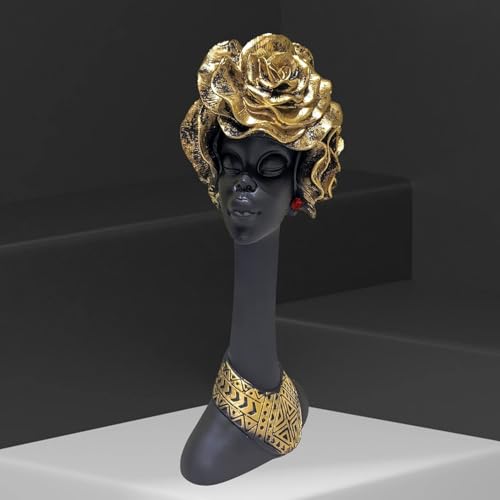 Image of Statue Decorative Showpiece - Luxury Black & Gold Resin Sculpture for Living Room, Office & Bedroom | Artistic Tabletop Home Decor Gift Item (African Flower Lady-6)