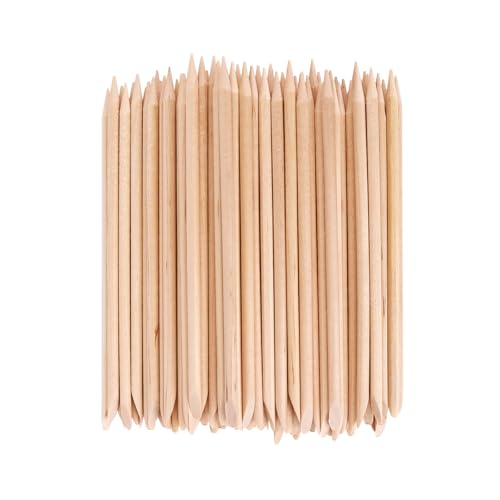 100PCS Orange Wood Nail Sticks 4.5 Inch Wooden Cuticle Pusher and Remover Set Dual-Headed Manicure Tools for Home and Salon