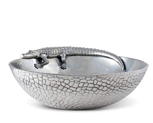 Arthur Court Designs Aluminum Alligator Gator Figural Serving Salad Bowl 12 Inch Diameter 3.5 Inch Tall #TOP1