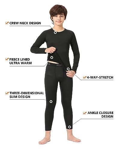 Rolimaka 2 Pack Youth Boys' Thermal Underwear Set Fleece Lined Compression Shirt Leggings Sports Tights Pants Big Kids' Base Layer M thumb #3