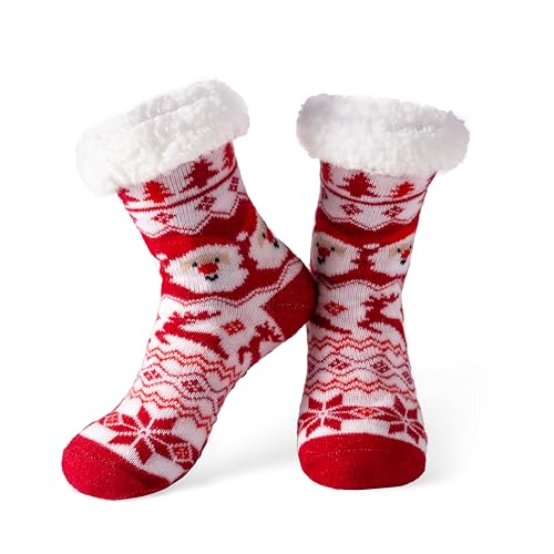 Giggling Getup Fuzzy Christmas Slipper Socken für Frauen, rote Santa Crew Socken für Zuhause, Geschenke für Frauen zu Weihnachten