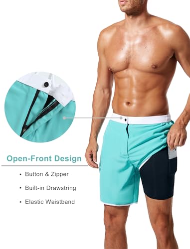 SILKWORLD Mens Swim Trunks Front Zipper Fly Quick Dry Beach Shorts with Compression Liner and Back Zipper Pockets3