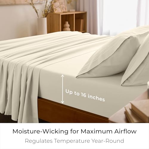 Image of Mellanni California King Sheets Set - 4 PC Iconic Collection Bedding - Hotel Luxury, Extra Soft, Cooling Bed Sheets - Wrinkle, Fade, Stain Resistant (Cal King, Golden Ivory)