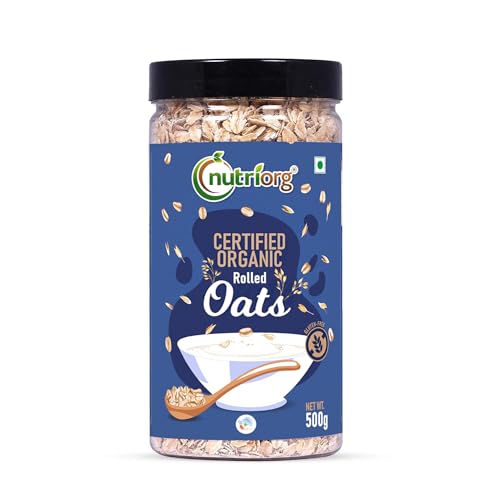 Nutriorg Organic Old Fashioned Rolled Oats (400 Gm) | Authentic 100% Whole Grain Non-GMO Kosher | Rich in fibre