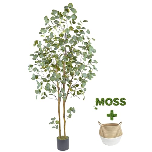 Warmplants Artificial Eucalyptus Tree, 6ft Tall Faux Eucalyptus Plant with Basket for Home Office...