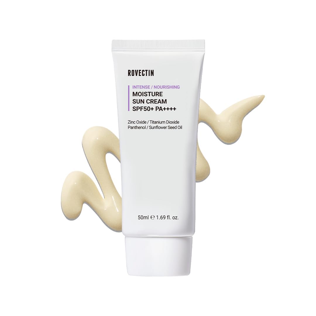 Rovectin Intense Moisture Sunscreen SPF 50+ PA++++, Mineral Sunscreen for Face, Non-Nano Physical Korean Sunscreen with Niacinamide, Lightweight Moisturizing Facial SPF, Korean Skincare, 50ml
