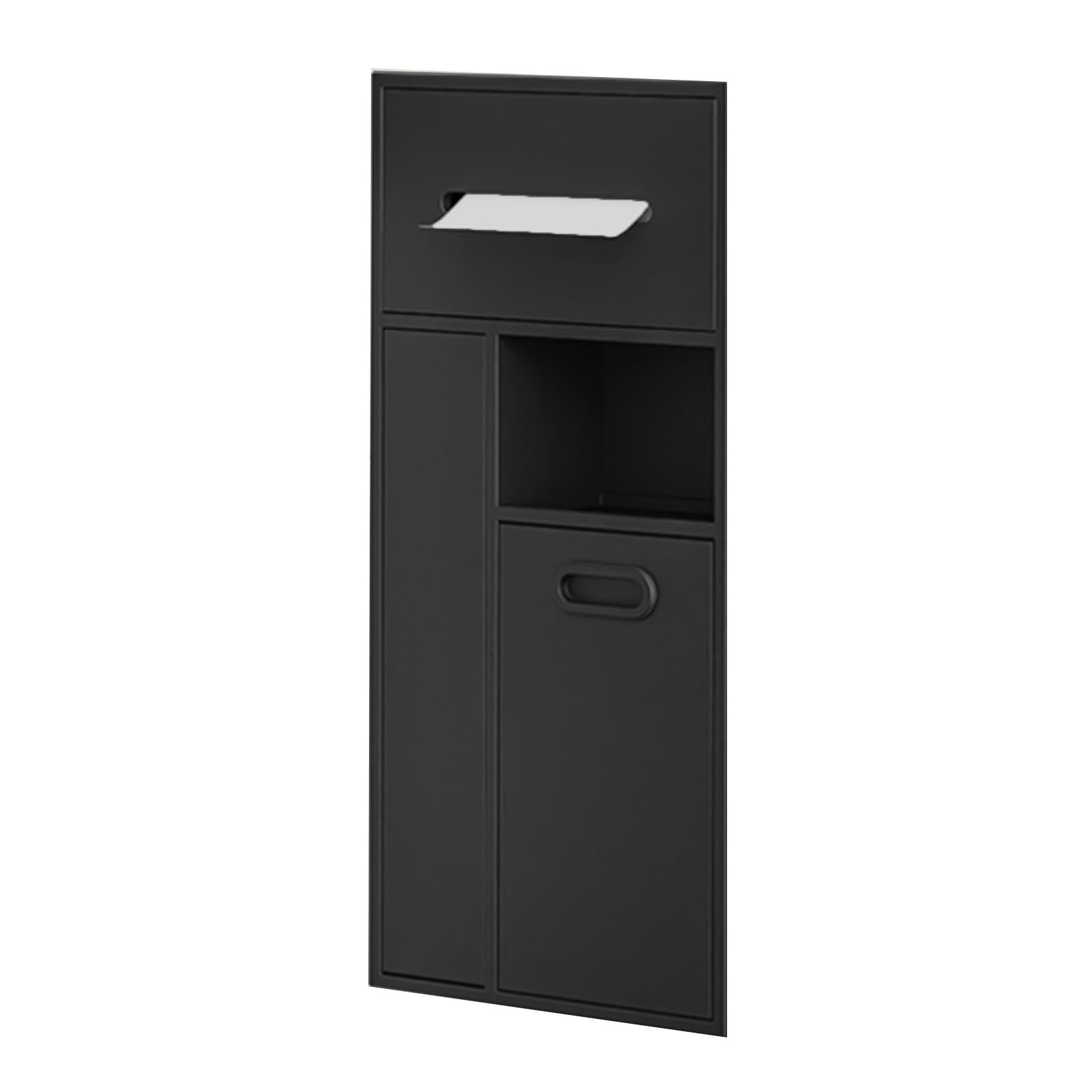QUSYZD Recessed Niche Toilet Brush Holder Storage Rack, Recessed Toilet Paper Holder Trash Can Niche with Storage Cabinet for Hotels Public Places,Black-30x65x14cm
