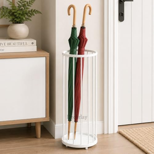 Image of Decorlay Wrought Iron Umbrella Stand Rack,Free Standing Umbrella Holder For Canes,Walking Sticks Rustproof And Easy To Clean,Home,Office|Color-White,24 Cm,54 Cm,24 Cm
