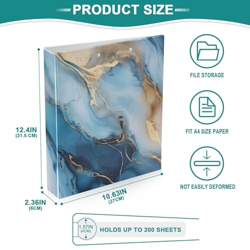 Image of 3 Ring Binder Gold Marble Blue Fluid Marble 1.5 inch Binders Three Ring Binders with Clipboard Fit 8.5'' x 11'' Paper 3 Interior PVC Clear Pockets for Office Supplies