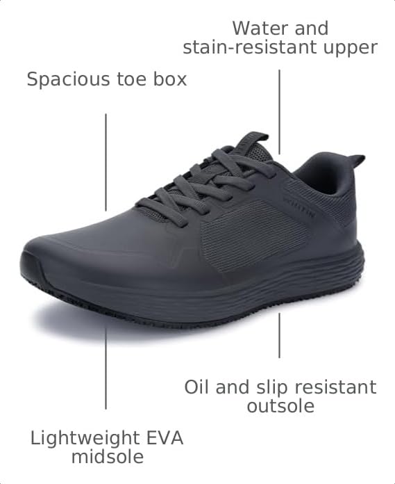 Image of WHITIN Men's Wide Food Service Shoes Water & Oil Resistant Sneaker S890 | Wide Toe Box Allows Toes to Spread Naturally, Zero‑Drop Sole for Natural Stride, Comfort for Long Standing