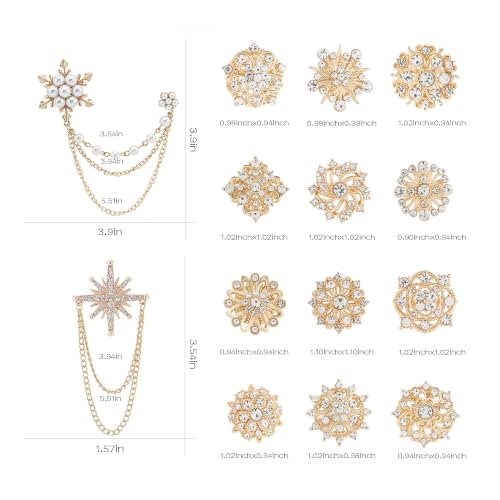 Image of 26 Pieces Wedding Bouquet Bulk Brooches for Women Fashion, Large Rhinestone Flower Brooch Pins for Crafts