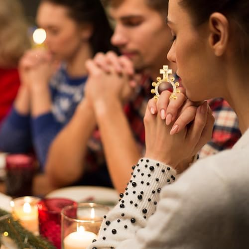 6Pcs/12Pcs Alloy Jesus Cross Pocket Rosary Ring Bulk Catholic Jewelry One Decade Rosary Finger Ring for Men Women Prayer Baptism Quinceanera Funeral Party Keychain3