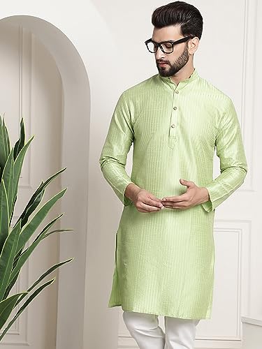 Image of SOJANYA Men's Pintuck Silk Blend Embroidered Kurta
