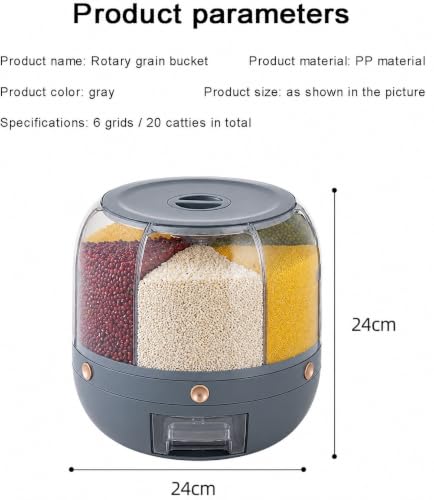 Image of YAGVIZ Rotating Grain Storage Bin 6 Grids Rice Container One-Click Output Large Capacity Food Dispenser For Rice Grains Sealed Moisture Proof Organizer