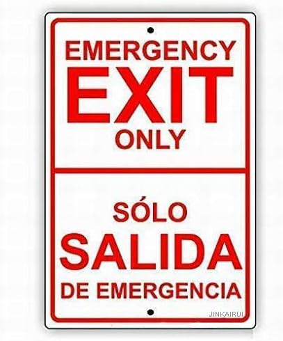 Wall Watch Out for - Tin Sign - Emergency Exit Only English Spanish Dual Language Tin Metal Signs Road Street Sign Outdoor Decor Caution Signs. 8 X 12 Inch Aluminum Plates Printed