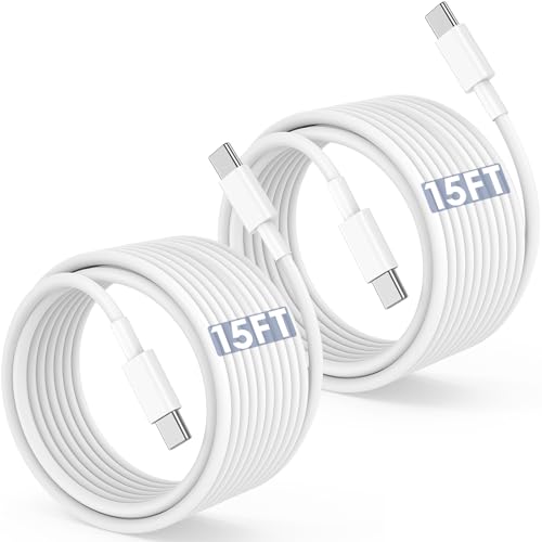 Long USB C to USB C Cable 15FT for iPhone 17 16 15 Pro Max 60W Fast Charging Type C to Type C Charger Cord for iPhone 17 16 15/16 15 Plus/17 Air/17 16 15 Pro iPad Pro/Air MacBook Galaxy S25-White