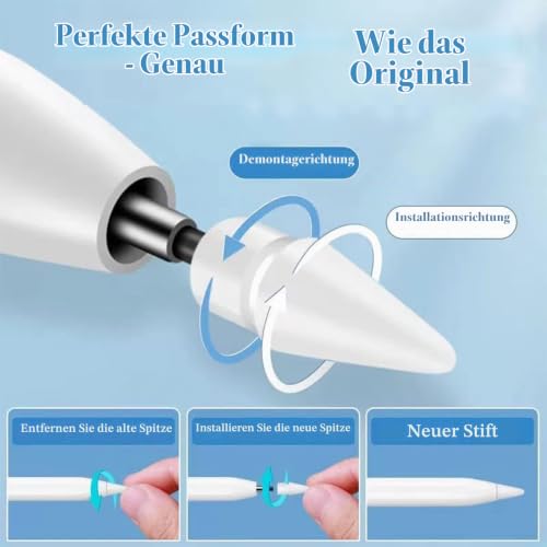 Wilbeva 2 Stück Kappe für Apple Pencil 1. Generation + 2 Stück Spitzen Ersatz & Nib Zubehör für Apple Pencil 2/1 Generation+2 Anti-Verlust… – Ansicht 6