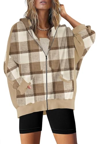 Image of Womens Fashion Zip Up Hoodies Oversized Waffle Knit Jacket Shirts Long Sleeve Solid Shacket Blouse with Pockets
