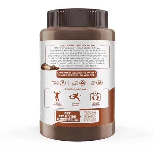 Image of MuscleBlaze Fit Chocolate Peanut Butter (Creamy, 1kg) | High Protein | No Trans Fat, Energy Booster (Pack of 2)