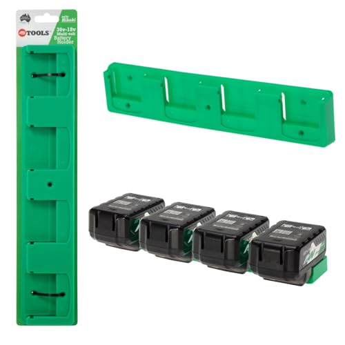 48 Tools: The ORIGINAL Inventors of the 4 Battery Holder Wall Mount for Metabo HPT - UV Stabilized ABS, Secure Locking Mechanism for Workshop, Truck, Van, Trailer Tool Storage, Model BH-MET-GRE-04